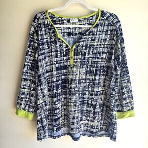 Kim Rogers Long Sleeve Top Size XL Black, White and Yellow Art to Wear